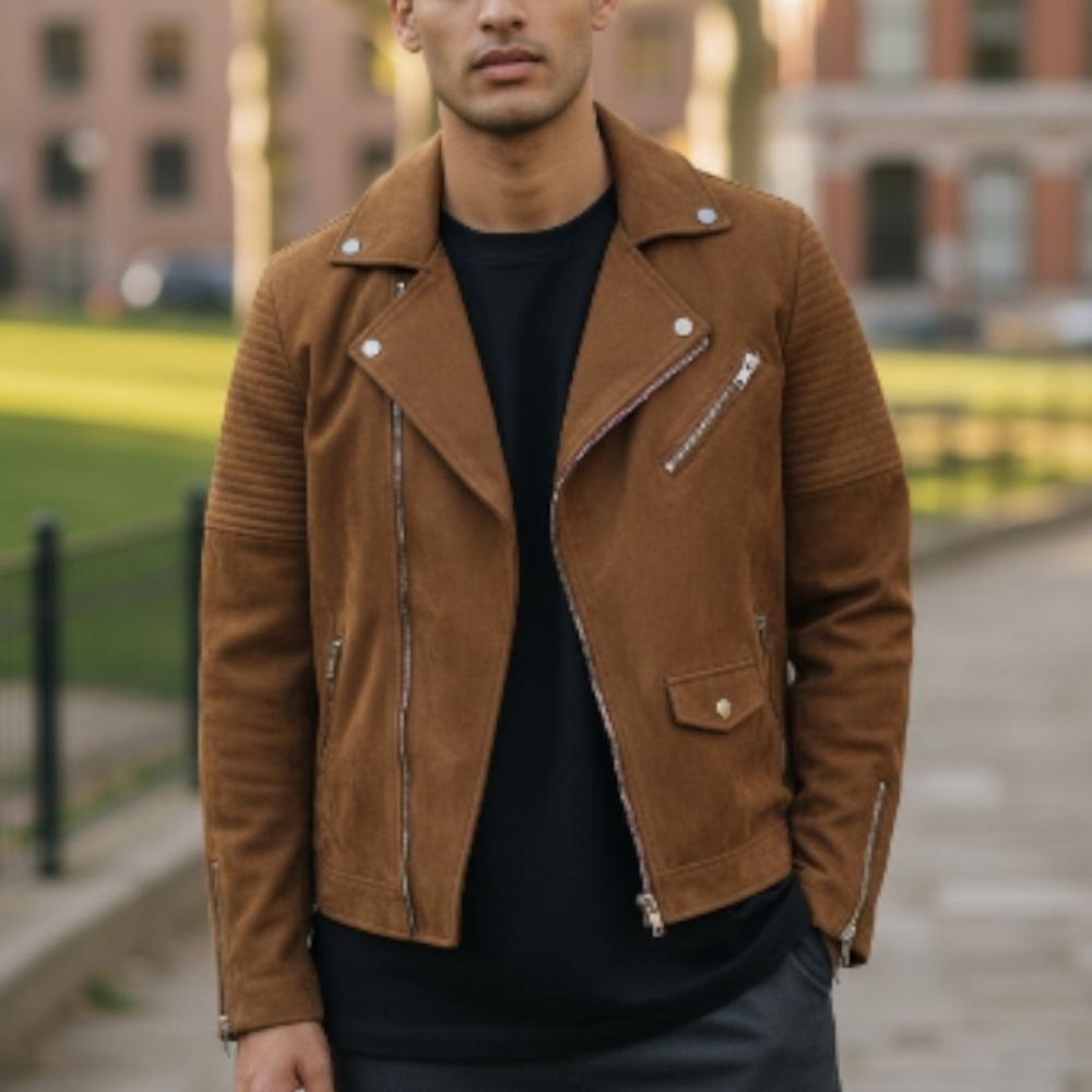 ASOS Tan Faux Suede Biker Jacket